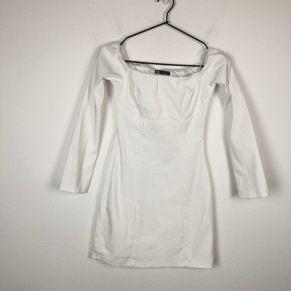 Zara Long Sleeve Off Shoulder Mini Dress Ivory XS - Picture 3 of 9